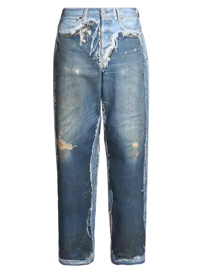 Acne Studios Straight Trousers Belt Loops Five Pocket Frayed In Blue