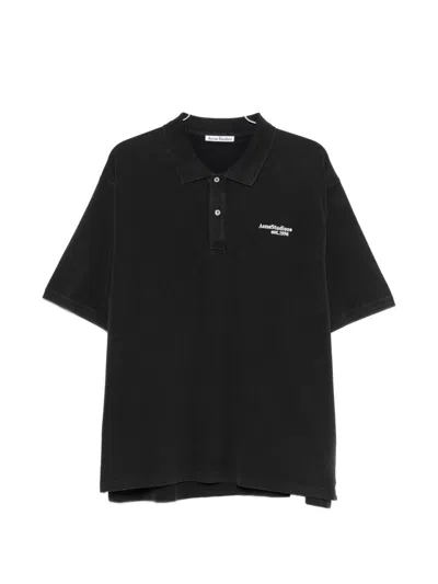 Acne Studios Black Polo Shirt With Distressed Finish In Blue