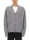 Acne Studios Relaxed-fit V-neck Cardigan With Button-down Front And Embroidered Detailing In Blue