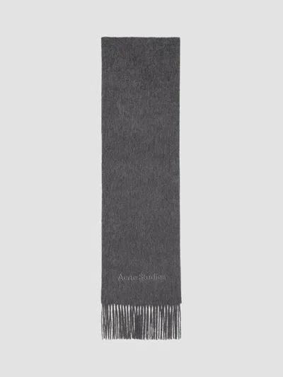 Acne Studios Gray Wool Logo Scarf In 990 Grey Melange