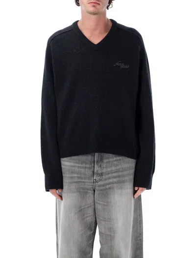 Acne Studios Men's V-neck Camel Hair Sweater In Black