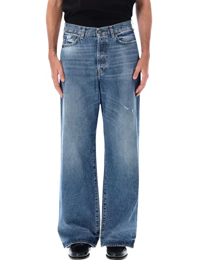 Acne Studios Men's Wide-leg Distressed Jeans In Vint Blue