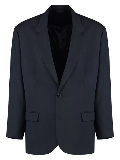 Acne Studios Tailored Wool Blend Blazer With Notch Lapel In Blue