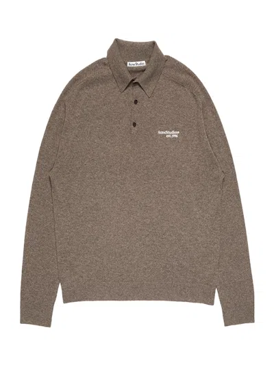 Acne Studios Men Wool Knit Polo Sweater Brown Melange