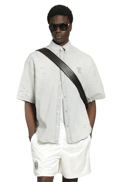 Acne Studios Mended Denim Shirt In Gray