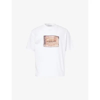 Acne Studios Mens White Embroidered-patch Short-sleeves Cotton T-shirt