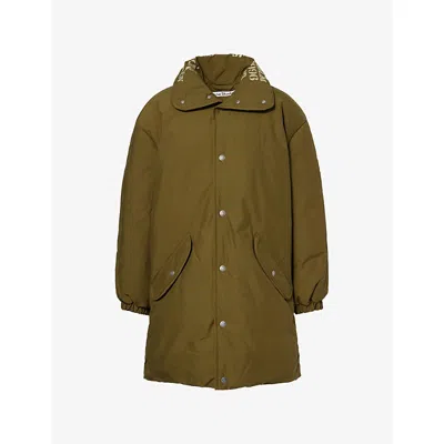 Acne Studios Mens Khaki Green Graphic-print Padded Cotton-canvas Coat In Blue