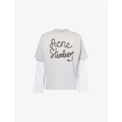Acne Studios Mens Light Blue Layered Logo-embellished Cotton T-shirt In Gray