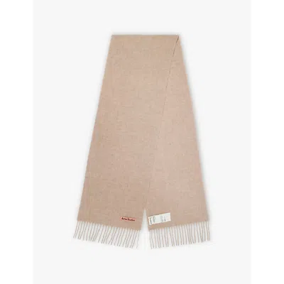 Acne Studios Mens Oatmeal Melange Logo-patch Fringe-trim Brushed-wool Scarf