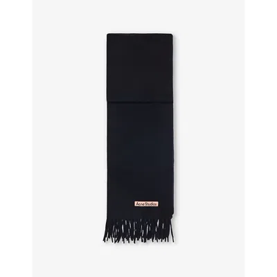 Acne Studios Mens Black Narrow Fringed Wool Scarf