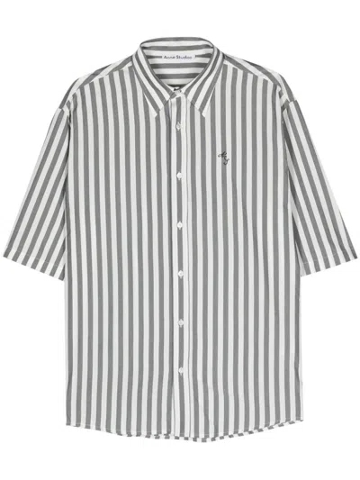 Acne Studios Embroidered Initials Striped Shirt In Patterned White