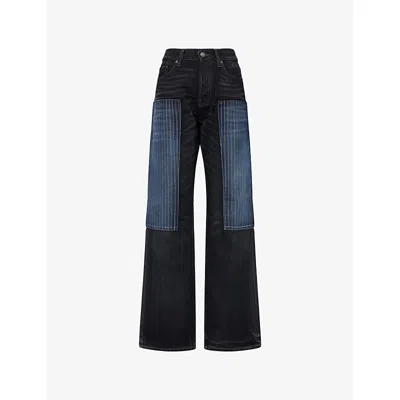 Acne Studios Mens Black Patchwork Tokyo Denim Jeans In Blue