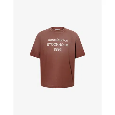 Acne Studios Mens Chocolate Brown Exford U 1996 Text-print Cotton T-shirt