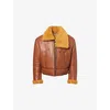 Acne Studios Mens Rust Brown Contrast-collar Leather Shearling Biker Jacket In Brown