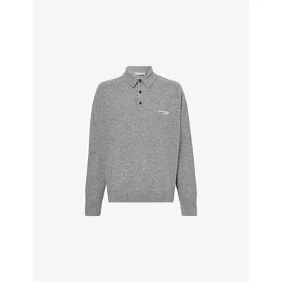 Acne Studios Mens Dark Grey Kluxey Brand-embroidery Wool-blend Polo Shirt In Gray