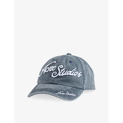 Acne Studios Mens Script Logo-embroidered Cotton Baseball Cap Faded Blue
