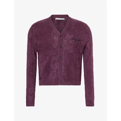Acne Studios Mens Klasher Logo-embroidery Cashmere Cardigan Wine Red In Purple