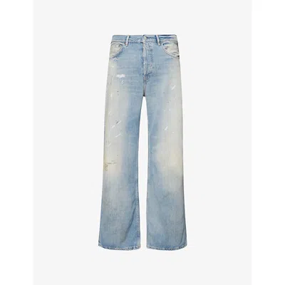 Acne Studios Mens Light Blue Paint-splatter Trafalgar Cotton-blend Jeans