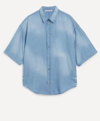 Acne Studios Mens Logo Stamp Denim Button-up Shirt In Blue