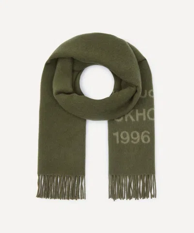 Acne Studios Mens Logo Wool Scarf In Green