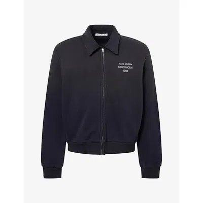 Acne Studios Mens Logo-print Zip-up Cotton-blend Sweatshirt Faded Black Xl