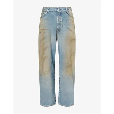 Acne Studios Mens Loose-fit Wide-leg Denim Jeans Mid Blue