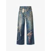 Acne Studios Mens Mid Blue 1981 Graphic-print Loose-fit Denim Jeans In Blue