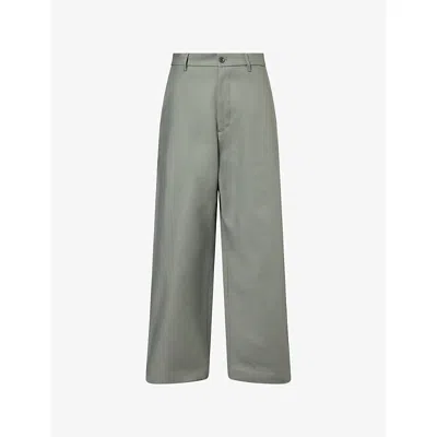 Acne Studios Mens Stone Grey Plass Double Wide-leg Cotton-poplin Trousers In Blue