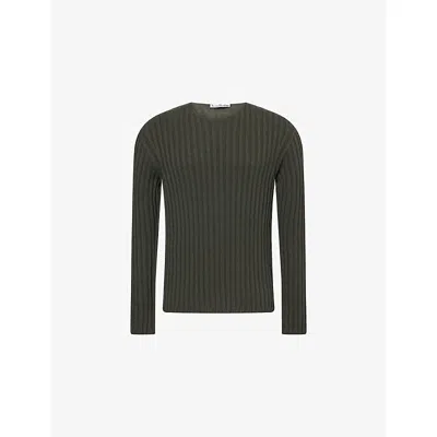 Acne Studios Mens Vintage Green Ribbed Crewneck Knitted Jumper