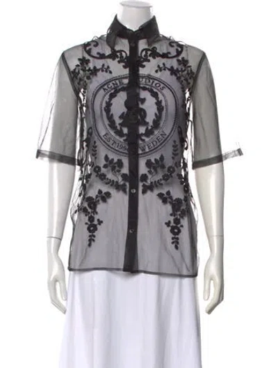 Pre-owned Acne Studios Mesh Graphic Print Button-up Top In Black