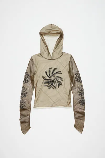 Acne Studios Mesh Hooded T-shirt In Almond Brown