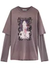 Acne Studios Mesh-layered Printed Cotton T-shirt In Mauve