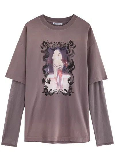 Acne Studios Mesh-layered Printed Cotton T-shirt In Mauve