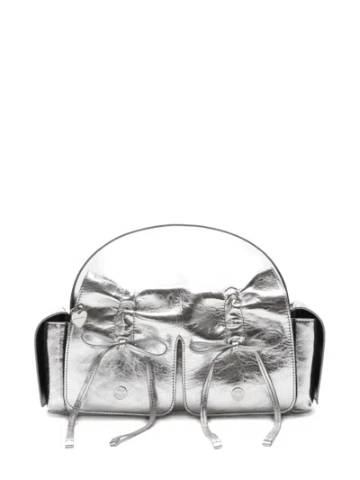 Acne Studios Metallic-leather Drawstring Tote Bag In Silver