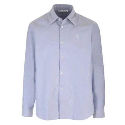 Acne Studios Micro Logo Embroidered Cotton Shirt In Blue