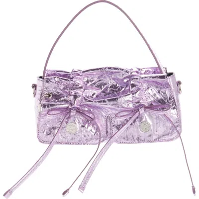 Acne Studios Micro Multipocket Crinkled Metallic Leather Handbag In Pink