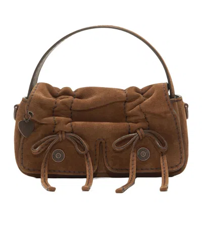 Acne Studios Micro Multipocket Suede Shoulder Bag In Brown