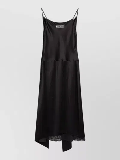Acne Studios Shiny Satin Slip Dress Dark Brown In Black