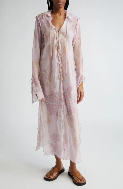 Acne Studios Midsummer Floral Semisheer Ruffle Cotton & Silk Caftan In Pink