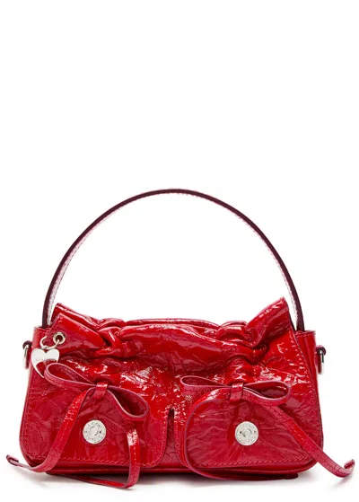 Acne Studios Mini Crinkled Patent Leather Top Handle Bag In Red