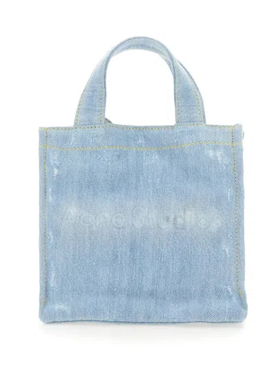 Acne Studios Mini Denim Shopper Handbag With Double Top Handles In Blue