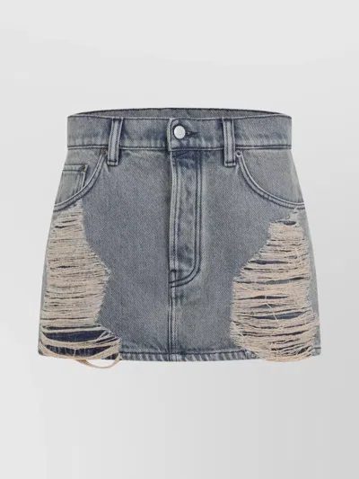 Acne Studios Mini Denim Skirt With Tear And Pockets In Blue