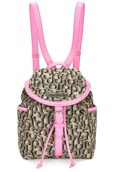 Acne Studios Mini Monogram Backpack In Beige & Pink