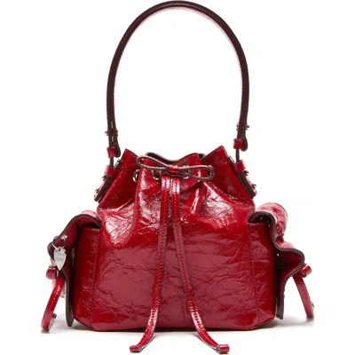 Acne Studios Mini Multipocket Crinkled Shiny Leather Bucket Bag In Red