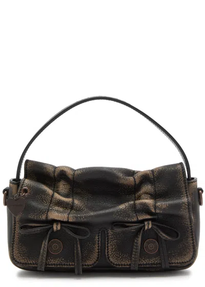 Acne Studios Mini Multipocket Faded Grained-leather Top Handle Bag In Gold