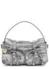 Acne Studios Mini Multipocket Metallic-suede Top Handle Bag In Light Grey