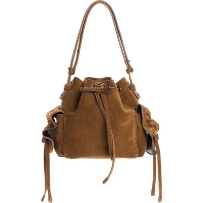 Acne Studios Mini Multipocket Suede Bucket Bag In Brown
