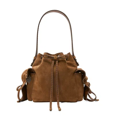 Acne Studios Mini Multipocket Suede Bucket Bag In Brown