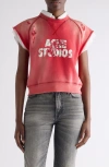 Acne Studios Mixed Media Distressed Cap Sleeve Logo Graphic Sweatshirt In Multi