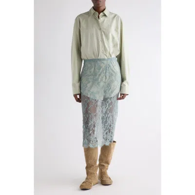 Acne Studios Mixed Media Long Sleeve Shirtdress In Green